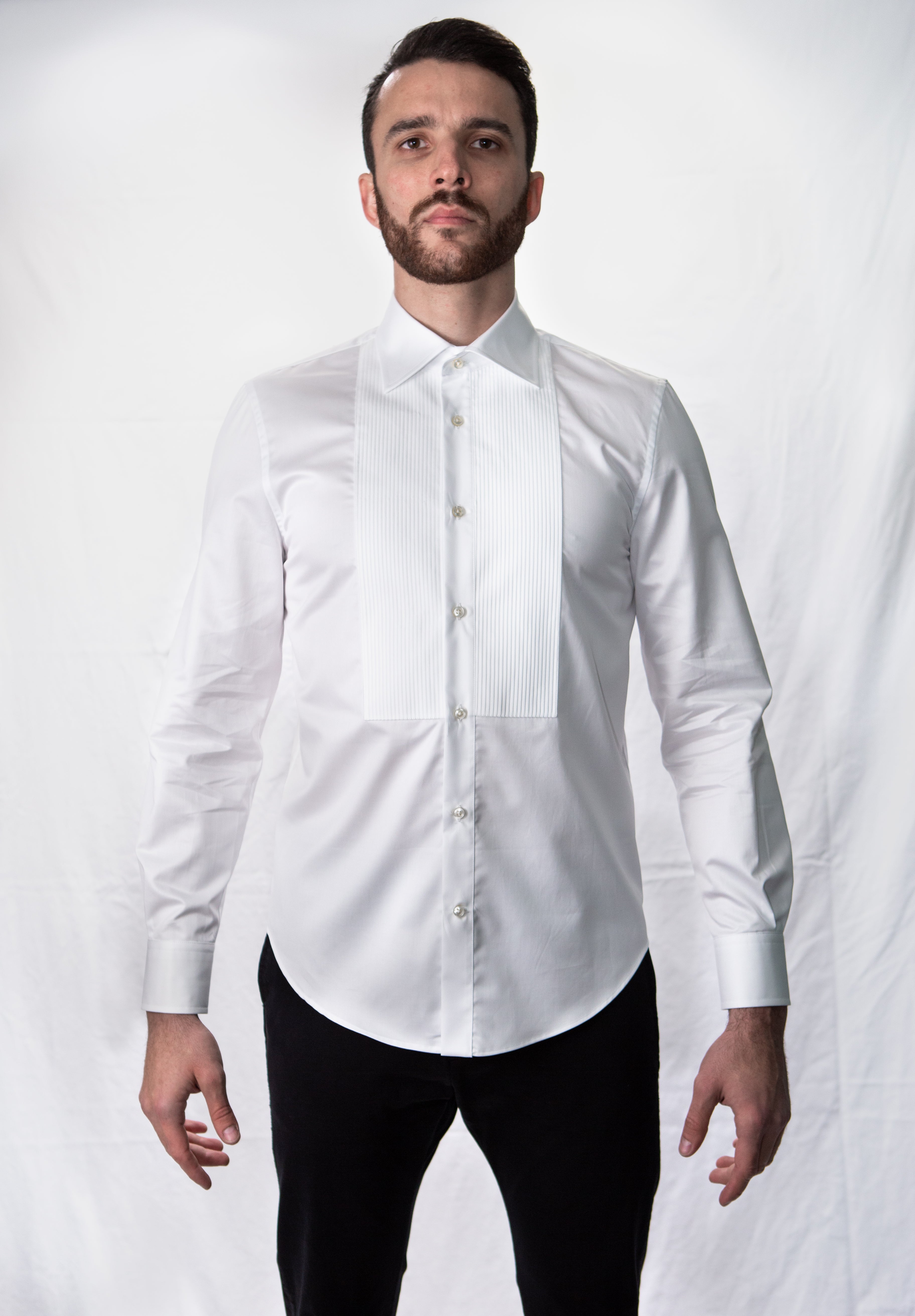 Camicia Slim pinces Cerimonia Bianca con Plastron Plissè