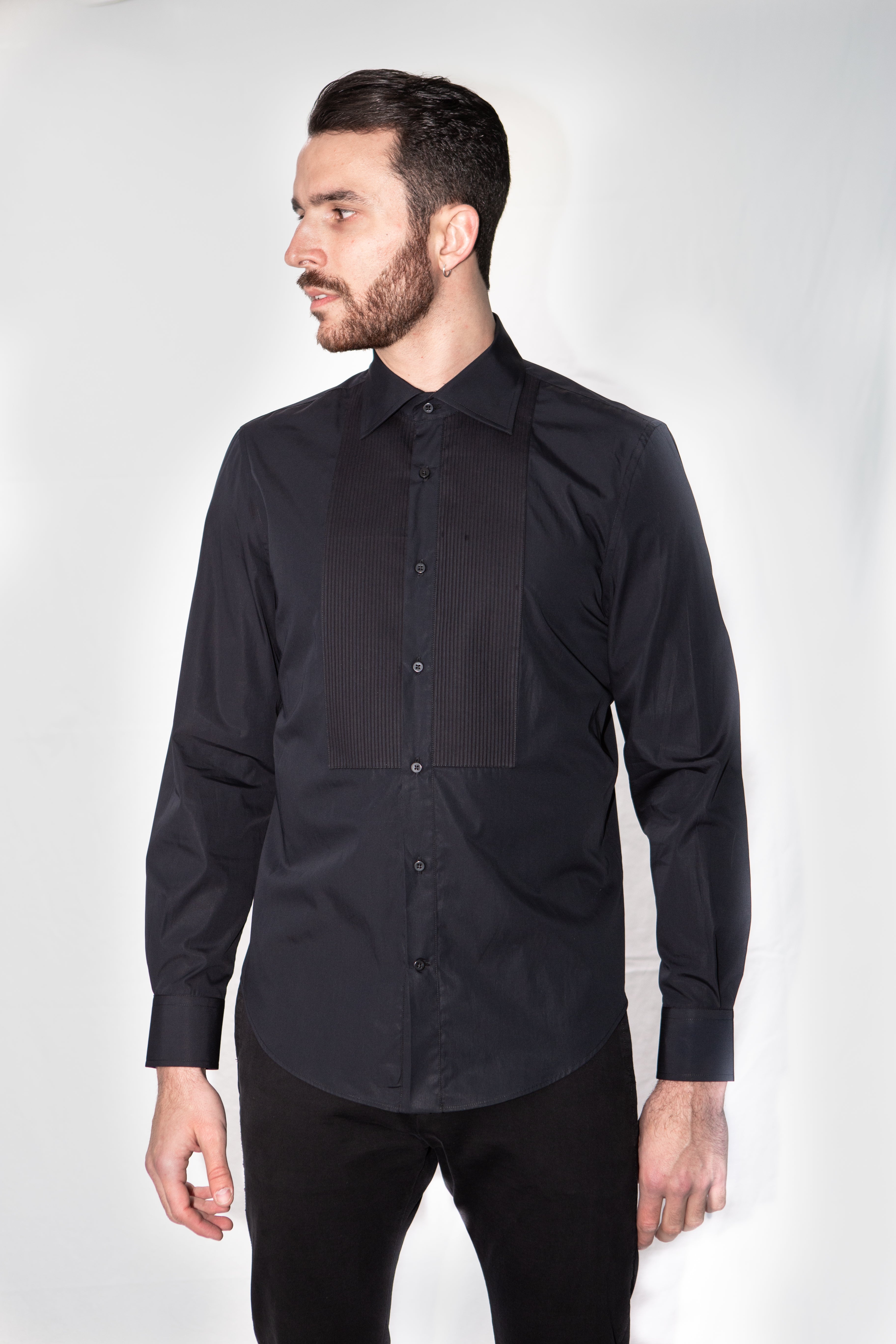 Camicia Cerimonia Slim Pinces Nera Plastron Plissè